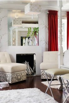 Art Nouveau kırmızı ve beyaz oturma odası