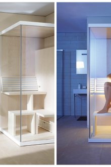 Sauna avec portes vitrées dans la salle de bain