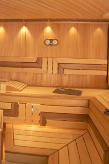 Finir un sauna avec deux types de bois