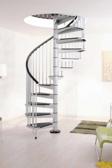Graue und schwarze Wendeltreppe aus Metall