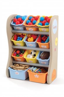 Rack avec boîtes inclinées pour jouets