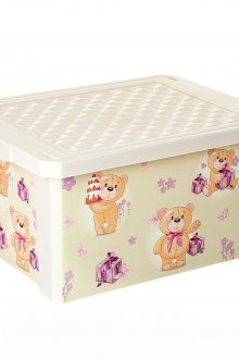Récipient en plastique beige pour jouets dans la pépinière