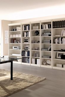 White bookcase in the interior of the office