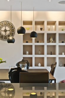 Stylish integrated shelving in the interior of the kitchen