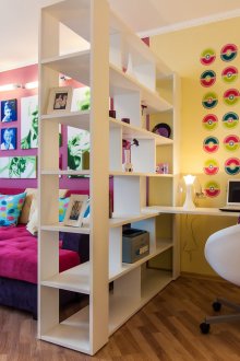 White bookcase in the living room