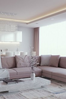 Lustre moderno com tecto falso na sala-cozinha