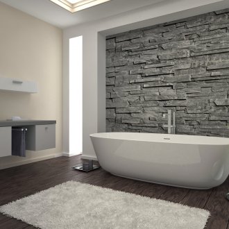 Banyo tasarımında gri dekoratif taş