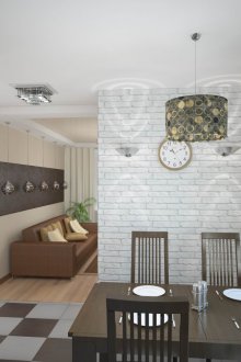 Mutfakta beyaz bir tuğla altında duvar kağıdı