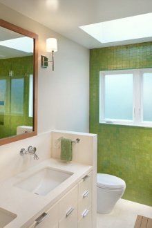Lime green tiles in the bathroom