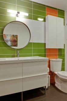 Light green tile in the bathroom interior