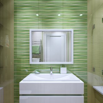 Light green and beige tiles in the bathroom