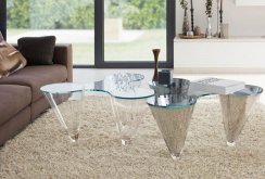 Glass coffee tables in the living room interior