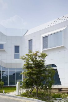 Unusual architecture of the house with panoramic windows