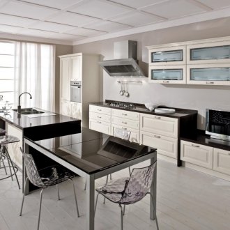 Inclined hood in the interior of the kitchen