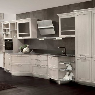 Art Nouveau kitchen with inclined range hood