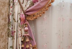 Beige and pink curtains with pickups
