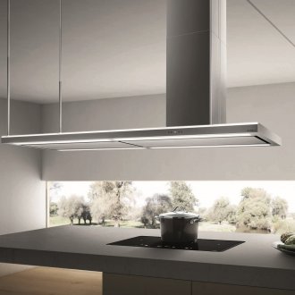 Cuisine minimaliste avec hotte îlot