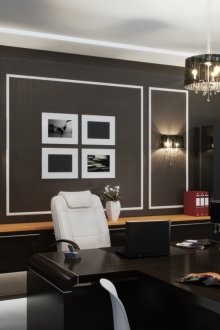 Dark wood furniture for an office