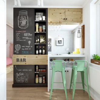 Kafe tarzı mutfakta açık siyah mutfak rafları