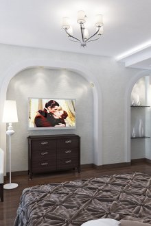 שידה כהה בפנים חדר השינה