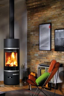 Potbelly stove in the interior of the loft