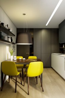 Siyah ve sarı modern küçük mutfak