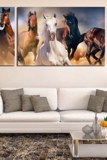 Foto panorámica que representa caballos en el interior