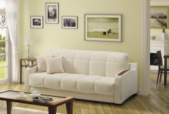 Λευκός καναπές με βελούδο ταπετσαρίας