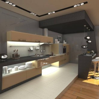 Kahvaltı barı ile büyük modern mutfak