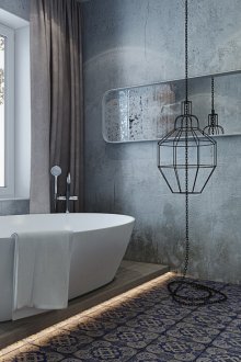 Bilik mandi bergaya loft dengan dinding konkrit