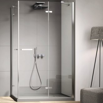Douche d'angle avec porte pendulaire