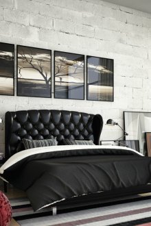 Yatak odasında siyah loft mobilya