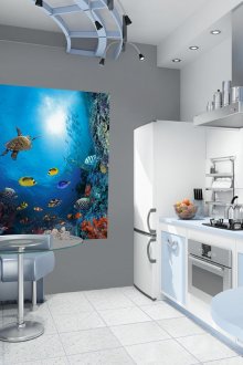 Mutfakta okyanus görüntüsü ile 3D duvar kağıdı