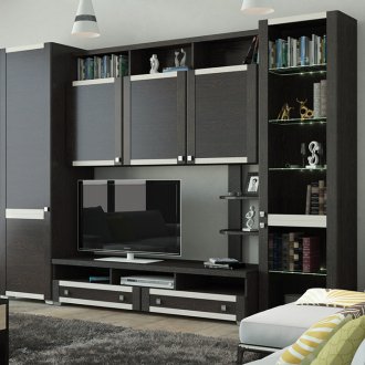 Wenge Furnierwand im Wohnzimmer