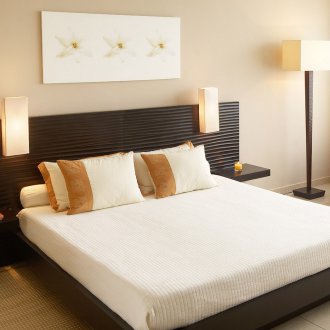 Wenge bed with shelves