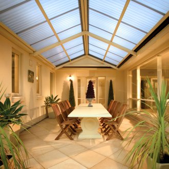 Frosted glass ceiling on the veranda