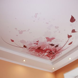 Soffitto rosa elasticizzato con stampa fotografica