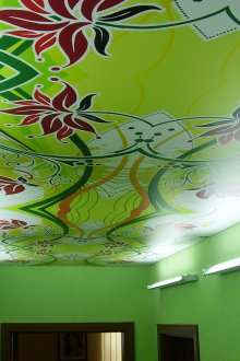 Soffitto verde elasticizzato con stampa fotografica