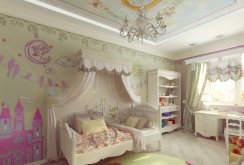 Angels on the ceiling in the nursery for the girl