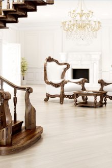 Dark wooden staircase in a classic interior