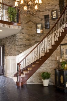 Staircase of a country house with carpet