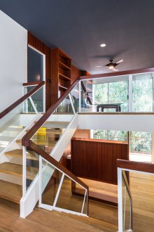 Modern staircase with glass railing