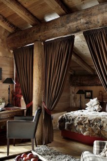 Rustic bedroom with curtains