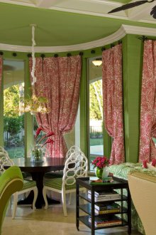 Red curtains with a pattern
