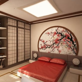 Sakura sul muro di una camera da letto giapponese