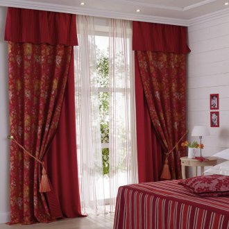 Burgundy curtains with flowers