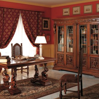 Burgundy curtains in the office