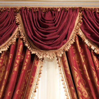 Burgundy curtains with pelmet