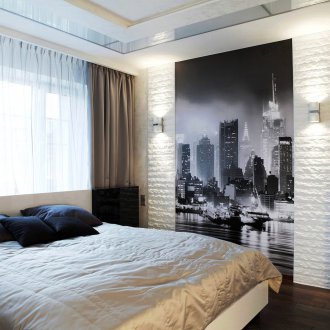 Walls made of decorative stone in the bedroom