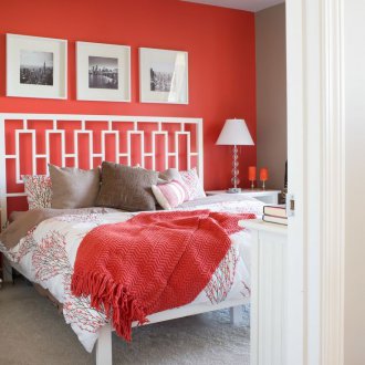Red wall in the bedroom